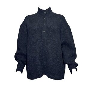 JENNI KAYNE Boucle Button Wool Pullover, Black, XL